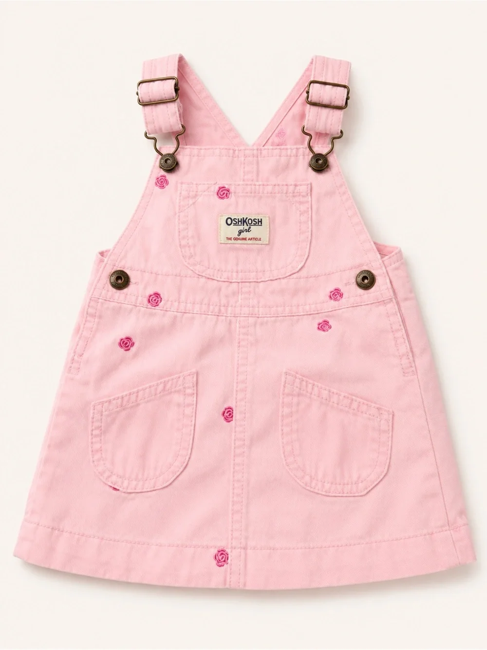OshKosh B'gosh Light Pink Overall Dress with Rose Embroidery